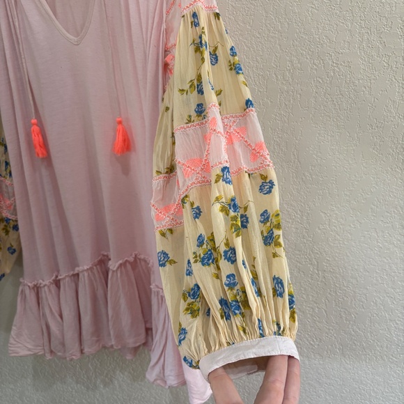 Free People Mix It Up Pink Floral Beaded Tunic Top / Mini Dress SM - Picture 9 of 11